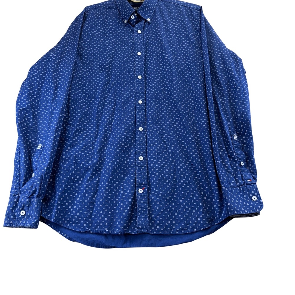 Tommy Hilfiger Shirt Mens L Blue Floral Slim Fit Long Sleeve Button Down Cotton